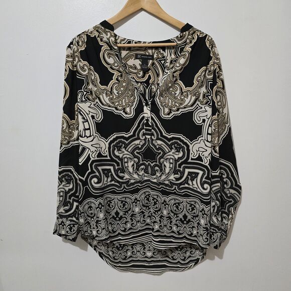 INC International Concepts - Blouse Patterned - Black White Yellow - Size 12 - Picture 2 of 6